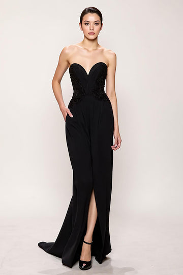 Black Sweetheart Sheath Evening Dress With Slit